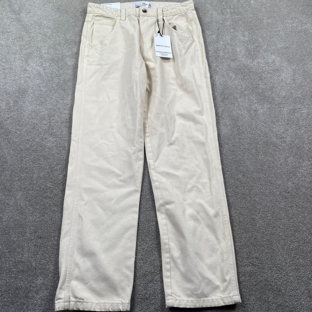 Paper Denim & Cloth Relaxed Taper Pants Mens 32x32 Cream Off-White Cotton Twill